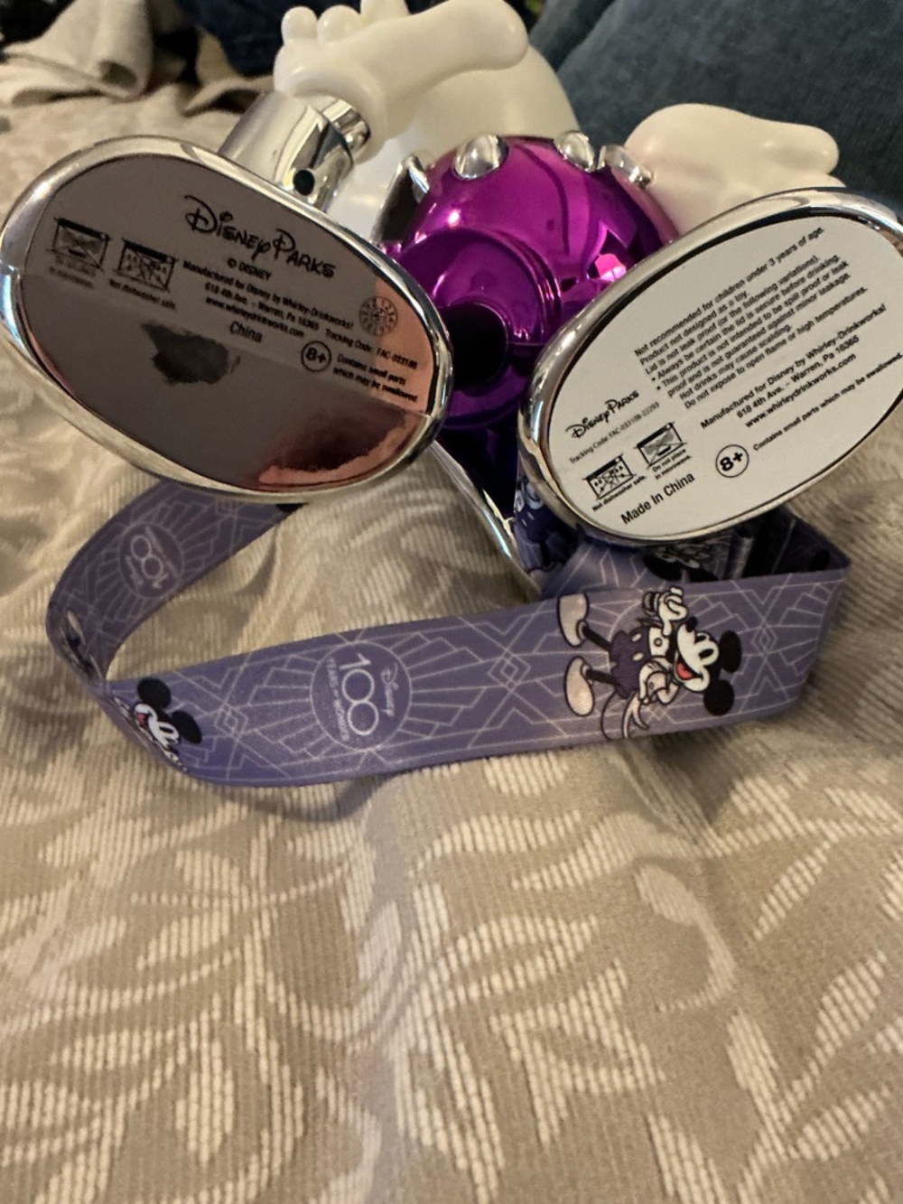 Disneys 100th Black, White & Purple Mickey Mouse Metallic sipper cupwith Lanyard - Picture 4 of 4